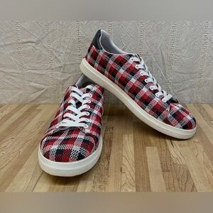 Tory Sport Tory Burch Howell Red Multicolor Fabric Jacquard Golf Sneakers Sz 10M
